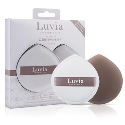 Makeup Puff Set Elegance - Luvia Cosmetics The Puffys, 2 Cosmetic Sponges Set, Powder Puff, Reversible Elastic Band, Professional Sponges for Liquid Textures in Coffee