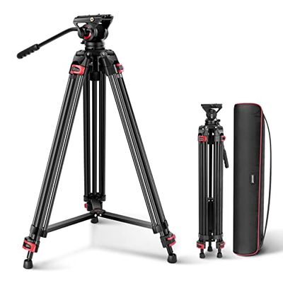 NEEWER 74 inch Pro videostatief met vloeistofkop, robuust aluminium statief met 360° draaibare en 160° kantelkop, QR-plaat compatibel met Manfrotto 501, diameter 75 mm schotelbasis voor DSLR-camera,