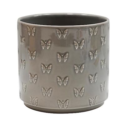Ivyline Planter, Earthenware, Grey Butterfly, D13.5cm x H12.5cm