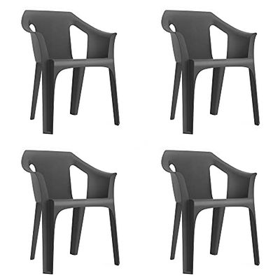 garbar Cool Set 4 Silla con Brazos Exterior | jardín, terraza, balcón, Picnic, Camping, Catering, Eventos, reuniones | diseño, Ligero, apilable | Gris Oscuro
