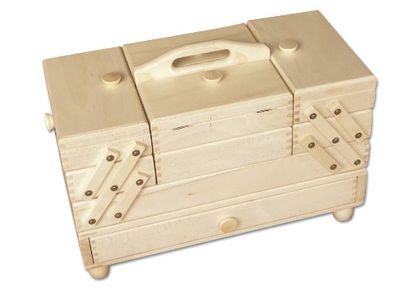 Aumueller - Scatola da Cucito, in Legno di faggio, Dimensioni: 45 x 24 x 32 cm, Colore: Legno Chiaro