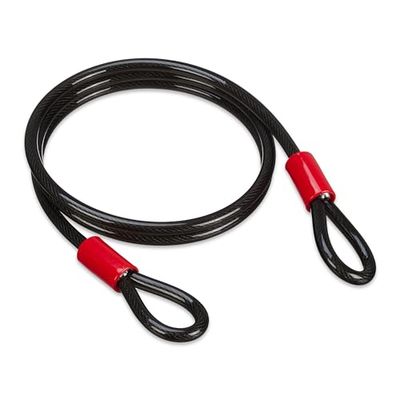 Relaxdays Cable Antirrobo Bicicleta Ø12 mm, de Acero, Revestimiento de Plástico, con Argollas, 2 m de Largo, Negro