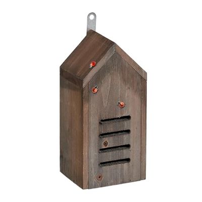 Relaxdays Casetta per Coccinelle, Hotel per Insetti da Giardino, Legno Non Trattato, da Appendere, 25x12x10 cm, Marrone