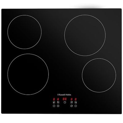 Russell Hobbs Electric Hob 59cm Ceramic Cooktop 2600W with 4 Cooking Zones, Electric 9 Power Levels, Touch Control & Easy Clean, Safety Cut Off, Timer & LED Display, Child Lock RH60EH413B