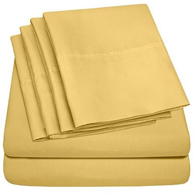 Sweet Home Collection - Conjunto de lençóis, 4 peças, 1500 fios, qualidade egípcia, lençol de baixo com cantos amplos, amarelo, casamento