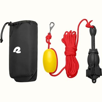 Retrospec Mainstay 1,6 kg hopfällbar grapnel ankarsats med 26 fot rep, PP-boj, vattentålig resväska och rostbeständig snäppkrok och ankare för uppblåsbara paddelbrädor, dockor och kajaker