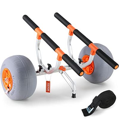 VEVOR Kayak 160 kg Chariot de Transport Canoë Pliable avec 2 Roues 30,5 cm Largeur Ajustable Pied de Support Antidérapant Planches à Pagaie Tapis Flottants Bateaux Unisex-Adult, Noir+Orange, Large