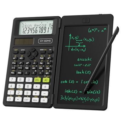 NEWYES Calcolatrice scientifica, calcolatrice ingegneristica 82MS con tavoletta da scrittura e penna inclusa, 240 funzioni, display a 2 righe, forniture per scuole medie e superiori, nero
