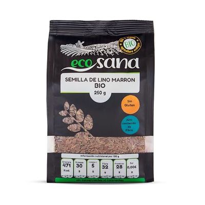 ECOSANA SEMILLA LINO MARRÓN CERTIFICADO BIO by DRASANVI - Fuente de Omega 3 - VEGANO - SIN GLUTEN - 250g