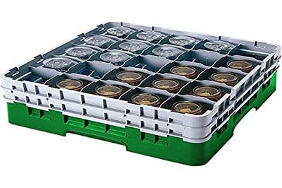 Cambro 20S638 Camracks polypropenkorgar för handtag och muggglas med 20 fack, 1/1 storlek, flaskgrön, 9,84 cm diameter, 17,4 cm maximal höjd, 3 stycken