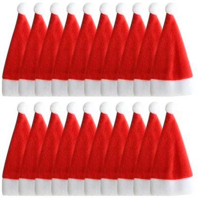 Ram® 20 Pieces Mini Christmas Santa Hat Cutlery Holders XMAS Santa Hat Christmas Silverware Holders Dinner Table Decorations