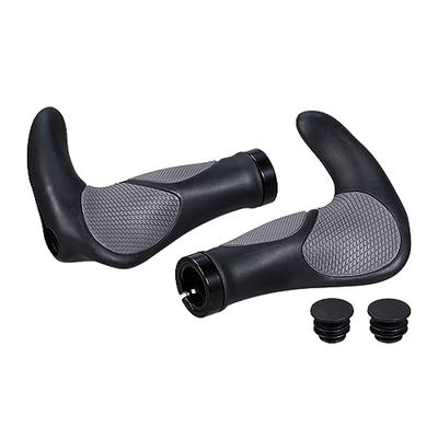 Relaxdays Cykelhandtag, 1 par ergonomiska, plast och gummi, Ø 22 mm, handtag för styret MTB, BMX, Scooter, svart/grå, plast