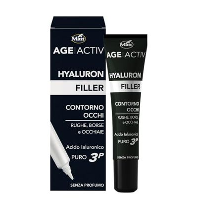 Matt, AGEACTIV Hyaluron Filler, Contorno Occhi con Acido Ialuronico Puro e Tensor-HY, Tripla Idratazione, Effetto Lifting, Contrasta Rughe, Borse e Occhiaie, Senza Profumo, 15 ml