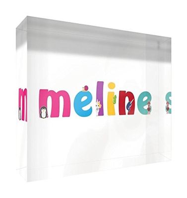 Little Helper recuerdo decorativo de acrílico transparente pulido como diamante estilo illustratif pintado con el nombre de joven Meline 14,8 x 21 x 2 cm gran