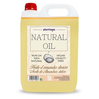 PLANTAWA Huile d'amande douce, Pack économique, kit professionnel, massage, 5L, hydrate, peau, oreille, cheveux, grossesse, pour visage, apporte de la vitamine E, durable, 5000 ml