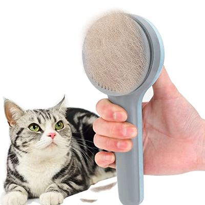 Hondenborstel, kattenborstel, zelfreinigende slickerborstel, huisdierborstel met grote knop, voor katten, honden, massage-reiniging, eenvoudig te bedienen, verwijderen van ondervacht,