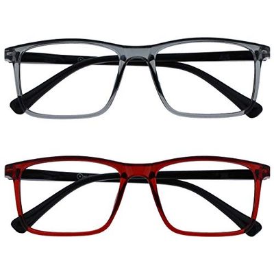 OPULIZE Ink Pack 2 Gafas De Lectura Grande Gris Oscuro Rojo Hombres Mujeres Bisagras Resorte RR4-7Z +3,00