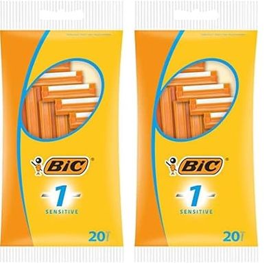BIC 1 Sensitive, Single Disposable Razor Blade for Men, Designed for a Comfortable, Sensitive Shave, Pack of 40