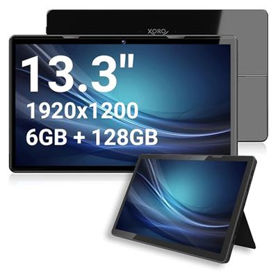 Xoro 13.3 Inch MegaPAD 1333 Pro Tablet PC with FullHD IPS Display, Android 13, 10,000 mAh Battery, 2.0GHz 64Bit OctaCore CPU, 6GB RAM, 128GB Flash, 5G WiFi, Bluetooth, Card Reader, 5MP Camera, USB-C