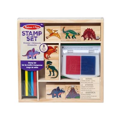 Melissa & Doug Zestaw stempli Dinozaury z kolorowymi ołówkami dla dzieci | Zabawa kreatywna | Drewniane pieczątki I stemple dla dzieci | Prezent dla chłopców i dziewczynek w wieku 3 4 5 6 lat