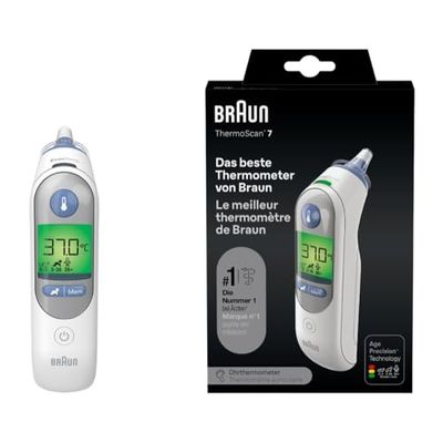 Braun ThermoScan 7 Thermomètre auriculaire | Technologie Age Precision | Affichage numérique avec code couleur | Convient aux bébés et aux nourrissons | Marque 1 auprès des médecins(1)
