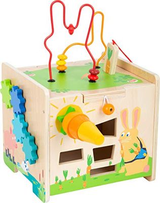 Small Foot Foot-11732 Cubo, Juguete motricidad de Madera, Cinco Lados jugables, a Partir de 12 Meses. Conejo Toys, Multicolor, Small (11732)