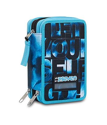 Seven Pencil case - Pen bag, multicolor, Box for Stationery, Pen Pouch filled with Pens, Markers & more, Perfect for School Supplies, for Teen Girls and Boys, 3 compartments, XXL DIP & SKY