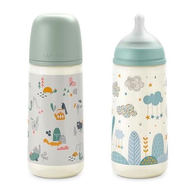 Suavinex, Zestaw 2 butelek antykolkowych o pojemności 360 ml, zestaw butelek dla niemowląt z fizjologicznym smoczkiem SX Pro, gęsty przepływ (L), z zaworem antykolkowym, dla niemowląt +6 miesięcy,