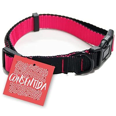 Consentida Collier Basic pour Petit Chien T3 - Taille L 33-50 x 2 cm - Fuchsia - Tissu Lisse et résistant - réglable - Fermoir à Clip