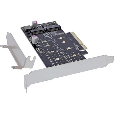InLine® 76660N Carte PCI Express vers 2 x NVMe M.2 Key M Bifurcation, PCIe x8, avec Support à Profil Bas