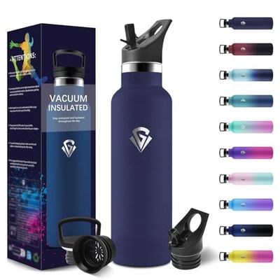 HoneyHolly Thermos Flask, 500 ml, BPA-Free, Stainless Steel, Leak-Proof Insulated Flask, Double-Walled, Water Bottle, Thermos Flask, with Straw, Suitable for Carbonated Drinking Bottle