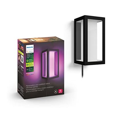 Philips Hue Impress Wandlamp - Wit en Gekleurd Licht - IP44 Waterbestendige Muurlamp - Dimbaar - Buitenverlichting - Verbind met Hue Bridge - Werkt met Alexa en Google Home - Smal - Zwart
