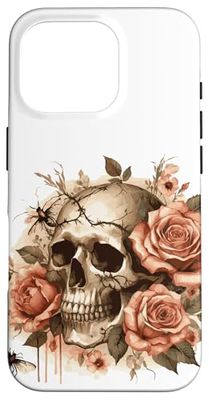 Skeleton Skull with Vintage Flowers Roses Case for iPhone 16 Pro