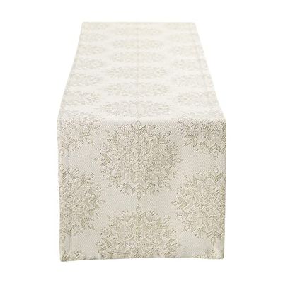 DII Caminho de mesa metálico de cozinha algodão, lavável na máquina, ideal para jantares, festas de Natal e férias e ação de graças, Jaquard de inverno, 14 x 108 cm