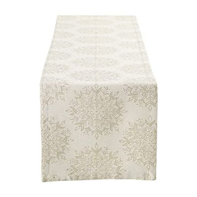 DII Coton, Lavable en Machine, Métallique Jacquard Chemin de Table de Cuisine pour Les fêtes, Les dîners de Noël et Les Vacances d'hiver et de Thanksgiving, Jacquard, 14 x 108