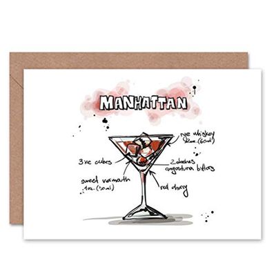 Wee Blue Coo MANHATTAN COCKTAIL DRINK BLANK GREETINGS BIRTHDAY CARD ART