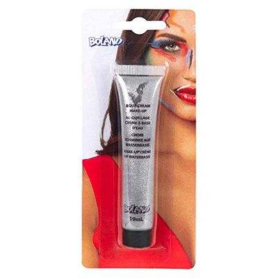 Boland - Aqua cream face paint, contenuto 19 ml in tubetto, pittura per il viso a base d'acqua, festa a tema, carnevale, Halloween, Argento