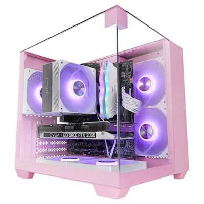 MARS GAMING MC-VISIONM, Case Gaming Compatto MicroATX, Triplo Vetro Temperato, Struttura Doppia Camera, Supporto Raffreddamento Liquido fino a 240mm, Mini-Tower PC con Ampia Capacità Interna, Rosa