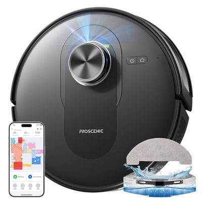 Proscenic Neuf Q8 Robot Aspirateur Laveur 5000Pa,Aspirateur Robot 3 en 1 Navigation Lidar 360° avec Multi-étage Cartographie,Connecté App Alexa Siri IFTTT,200 mins Pour Poils Animaux Tapis Sols Durs