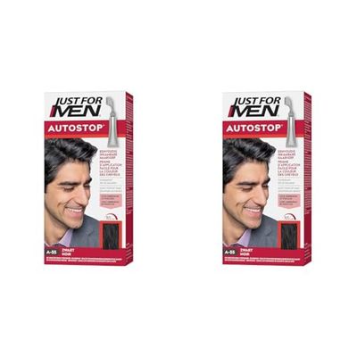 Just For Men Teinture Pour Cheveux Noir, Sans Mélange, Avec Peigne D'Application Ultra Facile Pour Camoufler Les Cheveux Blancs, Sans Ammoniaque Ni Peroxyde - A55, 1 Unité (Lot de 2)