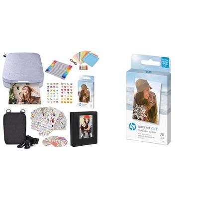 HP Sprocket Couleur Imprimante Photo Portable (Rose) Imprime instantanément des Photos Autocollantes & 2x3 Papier Photo Zink de qualité supérieure (20 Feuilles) Compatible avec l'imprimante Photo