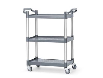 HENDI Carrinho de serviços, de cozinha, de restaurante, multifunções, 3 prateleiras, 4 rodas giratórias, 2 com travão, carga máxima por prateleira de 50 kg, bancada 615 x 400 mm, 800 x 420 x (H) 945