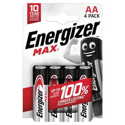 Energizer Max, conjunto de 4 pilhas AA, a dupla duração para uso quotidiano, sem sulfatações e com 10 anos de vida útil