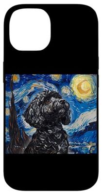 Cute Illustration Painting Starry Night Black Cockapoo Lover Custodia per iPhone 14