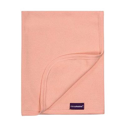 Clevamama babydeken met ademende blokvormige celstructuur voor babywiegen, kinderwagen, buggys - luchtdoorlatende wafelstructuur - 120x140cm - 100% katoen - koraal