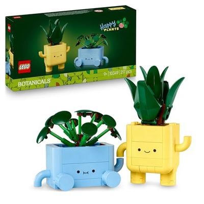 LEGO Botanicals Glada växter Hyllprydnad, Byggset och lekset med växter, Present för naturintresserade flickor och pojkar, Blommig rumsdekoration, Dracaena och pilea i gula och blå krukor 10349