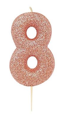 Anniversary House Metallic Rose Gold Glitter Candle, Number 8, 8th Birthday Cake Topper, 7 Centimeters, AHC50/8