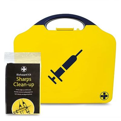 Reliance Medical 5 Application Sharps Clean-Up Kit - Complete with Safe Disposal Products, Handling and Protective Items, Meets HSE Standards, Packaged in Black and Yellow Aura Box for Maximum Safety