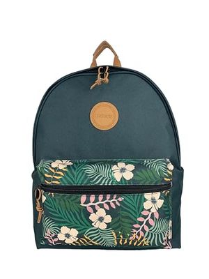 Senya EASYOU Sac à Dos 20L – Tissu Recyclé Certifié GRS – bretelles ajustables – Compartiment PC 15″ – Poches Latérales & Passant Valise (Vert avec pochette à fleurs)