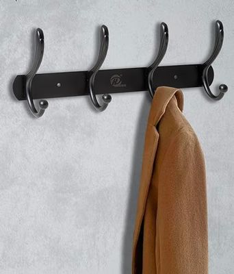 IPEA Black Metal Wall Coat Rack with 4 Hooks - Elegant Design - Wall Hanger for Home, Bedroom, Kitchen, Living Room, Store - Coat Hanger for Jackets, Coats, Hats